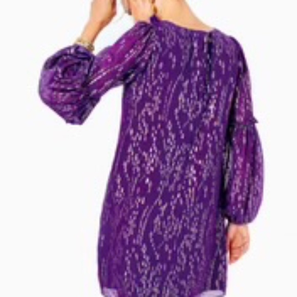 Lilly Pulitzer Cleme silk dress in purple berry fish clip chiffon - Picture 4 of 6